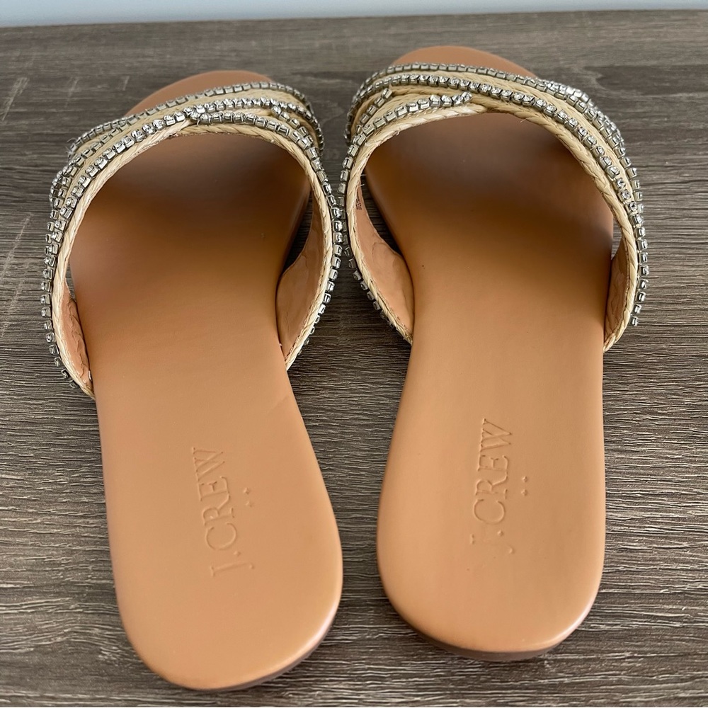 J Crew Raffia Crisscross Slide Sandals with Rhinestone Lining Size 9 NEW - Picture 7 of 12